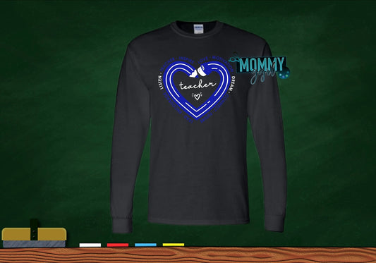Blue and White Pencil Heart Shirt