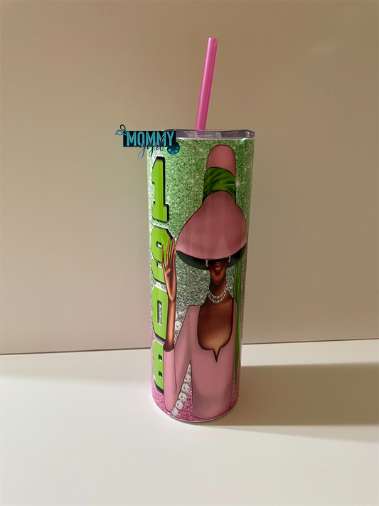 Pink and Green Lady in Hat Tumbler